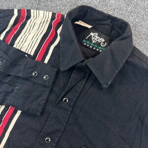 VTG Roper Men's M Black Aztec Border Print Western Pearl Snap Shirt Cowboy USA